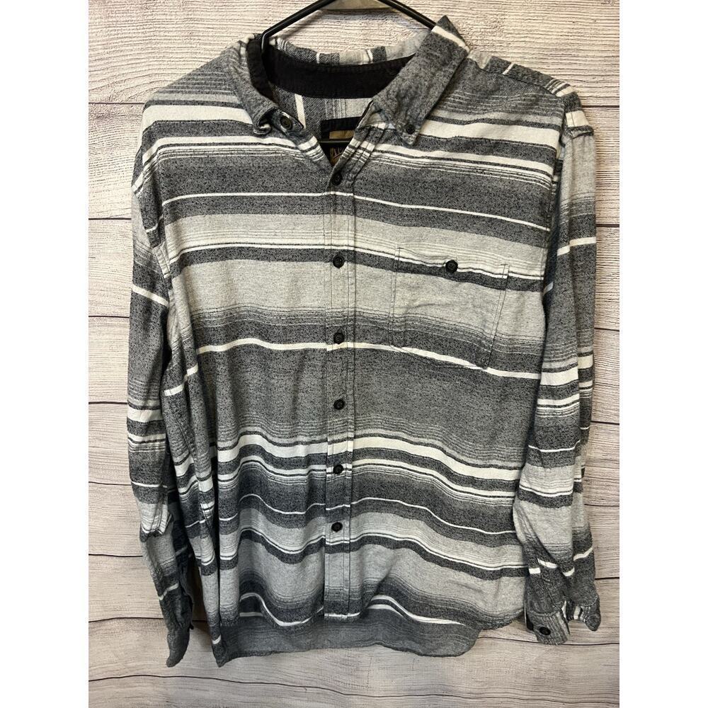 North River‎ Mens L Flannel Long Sleeve Button Down Shirt Grey White Striped
